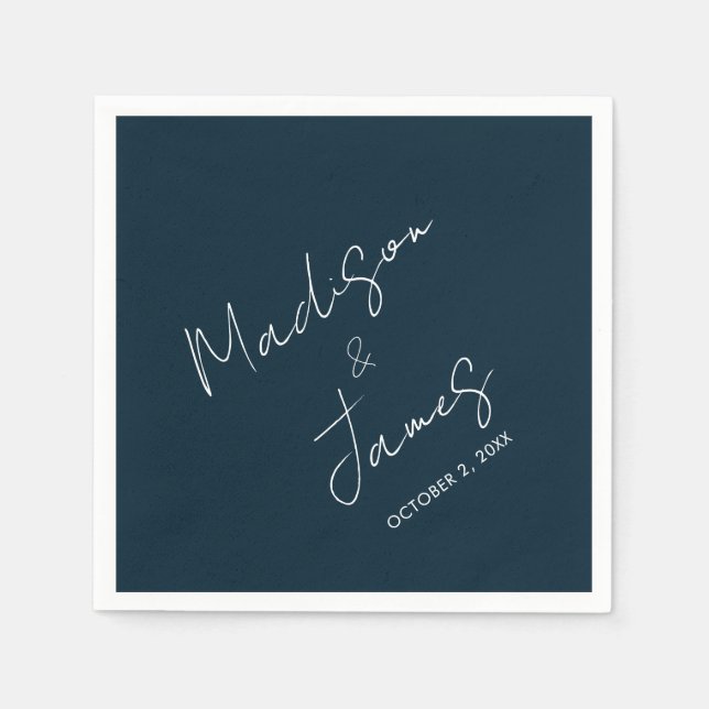 Slate Blue Elegante Script Minimalistisch Cocktail Serviette (Vorderseite)