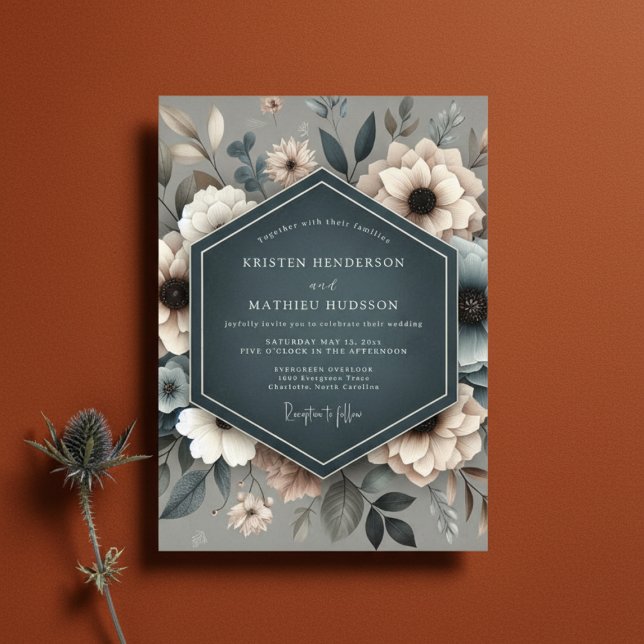 Slate Blue Ethereal Bloom Wedding Einladung (Von Creator hochgeladen)