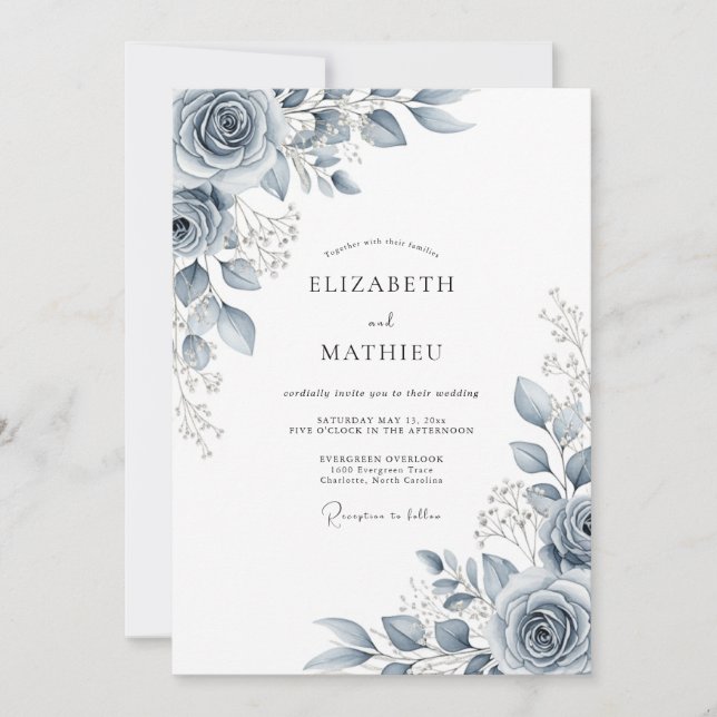 Slate Blue Ethereal Botanical Wedding Einladung (Vorderseite)