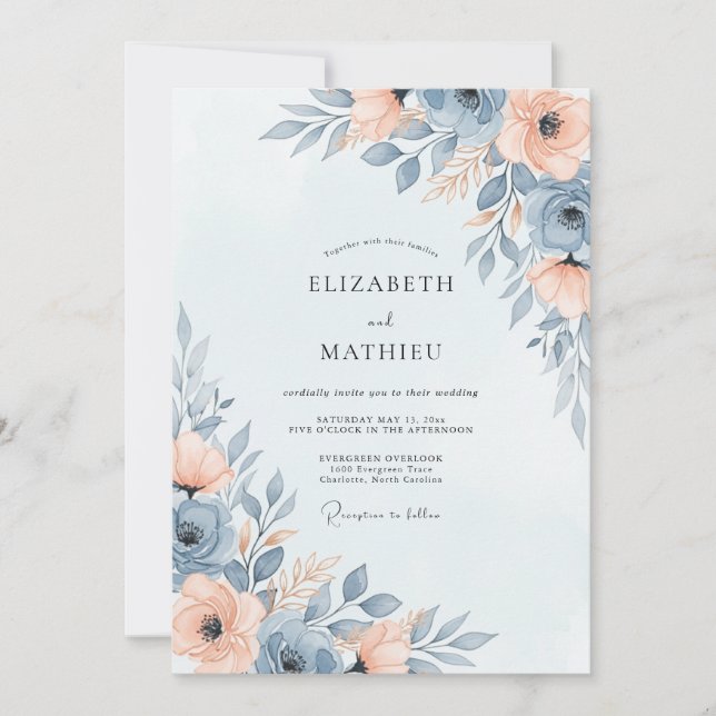 Slate Blue Ethereal Spring Wedding Einladung (Vorderseite)