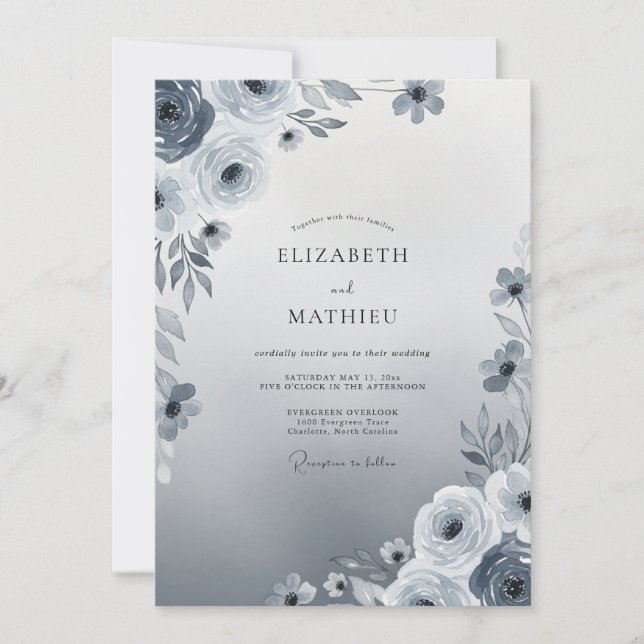 Slate Blue Ethereal Winter Wedding Einladung (Vorderseite)