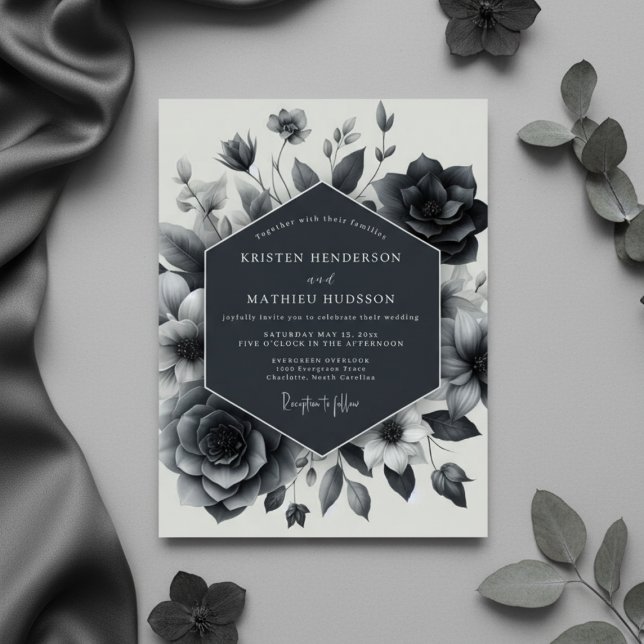 Slate Blue Floral Enchantment Wedding Einladung (Von Creator hochgeladen)