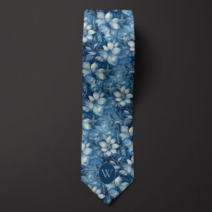 Slate Blue Floral Monogram Krawatte