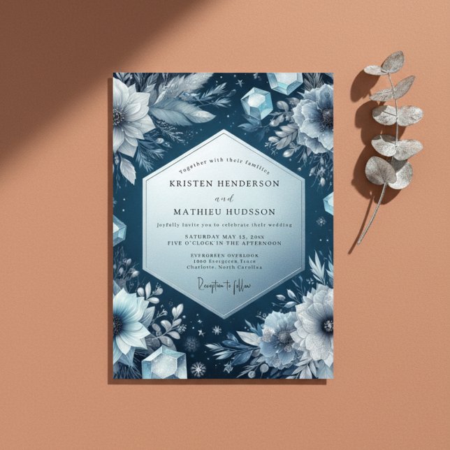 Slate Blue Frost Bloom Wedding Einladung (Von Creator hochgeladen)