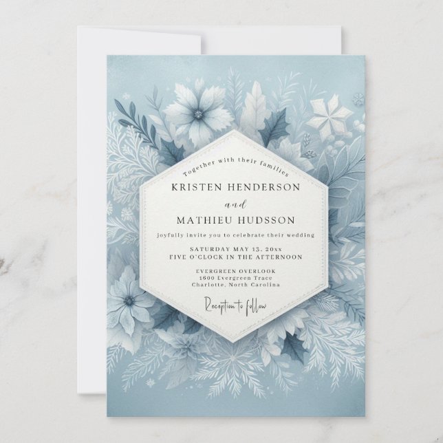 Slate Blue Frosty Wedding Einladung (Vorderseite)