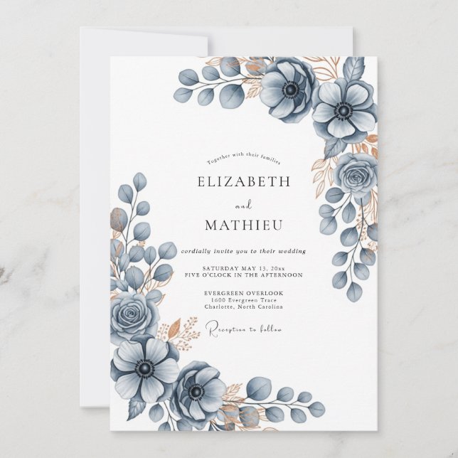 Slate Blue Frosty Winter Wedding Einladung (Vorderseite)