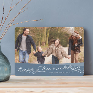 Slate Blue Geo Script   Hanukkah-Foto Feiertagskarte