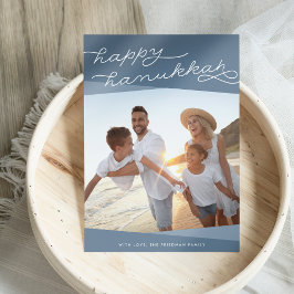 Slate Blue Geo Script | Hanukkah-Foto Feiertagskarte