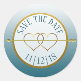 Slate Blue & Gold Gradient Save the Date Stickers