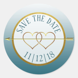 Slate Blue & Gold Gradient Save the Date Stickers