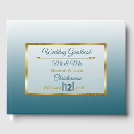 Slate Blue Gradient and Gold Heart Wedbook Gästebuch