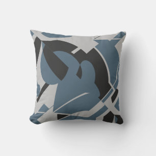 Slate Blue Gray Black Bold Abstraktes Motif wirbel Kissen