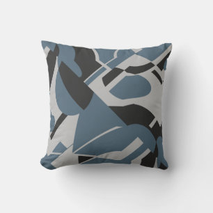 Slate Blue Gray Black Bold Diagonal Swirling Motif Kissen