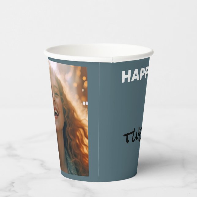 Slate Blue Happy Birthday Paper Cups Pappbecher (Rechts)