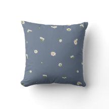 Slate Blue Japanese White Cosmos Floral Pattern