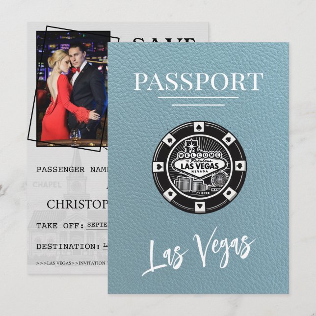 Slate Blue Las Vegas Passport Save the Date (Vorne/Hinten)