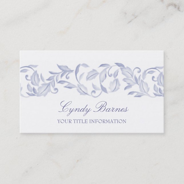 Slate Blue Leafy Scroll Business Card Visitenkarte (Vorderseite)
