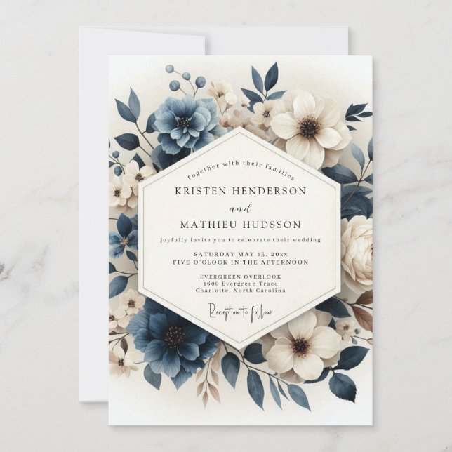 Slate Blue Luminous Anemone Wedding Einladung (Vorderseite)