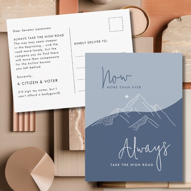 Slate Blue macht den Weg für die Senatoren frei Postkarte (Slate Blue Mountains Take the High Road Motivational Quote Postcard for Senators)