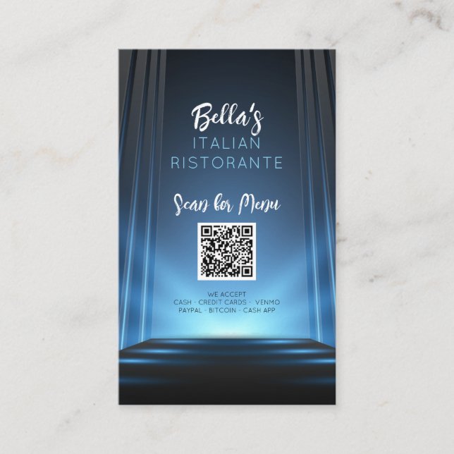 Slate Blue Menu Restaurant QR Code Business-Signie Visitenkarte (Vorderseite)