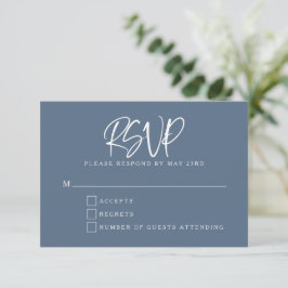 Slate Blue Modern Script Letters Wedding RSVP Karte