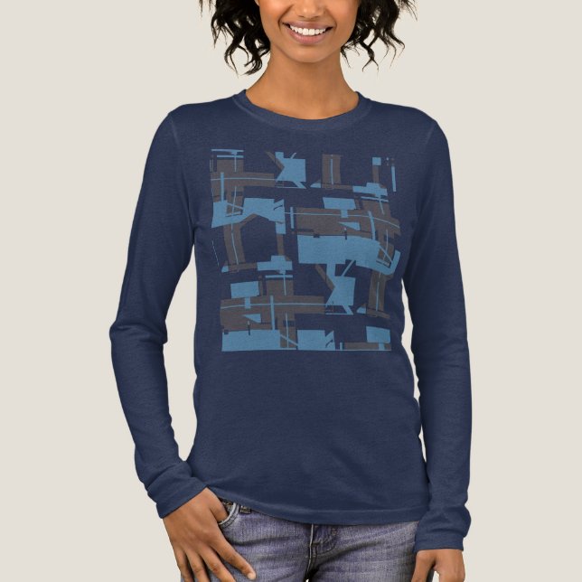 Slate Blue Navy Robin's Egg Blue Abstract Design Tri-Blend Shirt (Vorderseite)