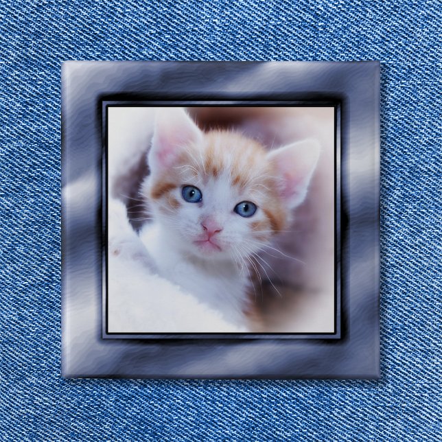 Slate Blue Ombre Imitate Foto Frame Button (Slate Blue Ombre Faux Photo Frame Pinback Button)
