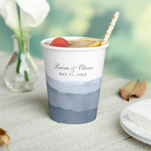 Slate Blue Ombre Watercolor Wedding Duschpapier Pappbecher