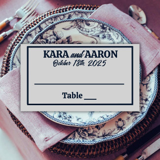 Slate Blue on Gray Edwardian Wedding Platzkarte