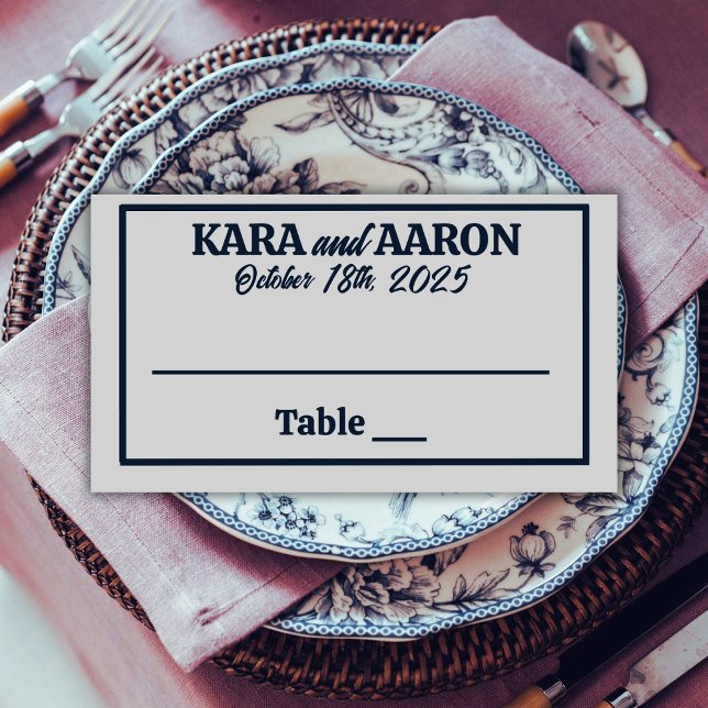 Slate Blue on Gray Edwardian Wedding Platzkarte (Von Creator hochgeladen)
