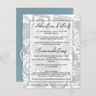 Slate Blue Paris Passport Wedding Begleitkarte