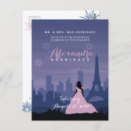 Slate Blue & Pink Paris Feuerwerk Quinceañera Postkarte