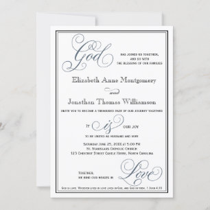 Slate Blue Script God is Liebe Christlich Wedding Einladung