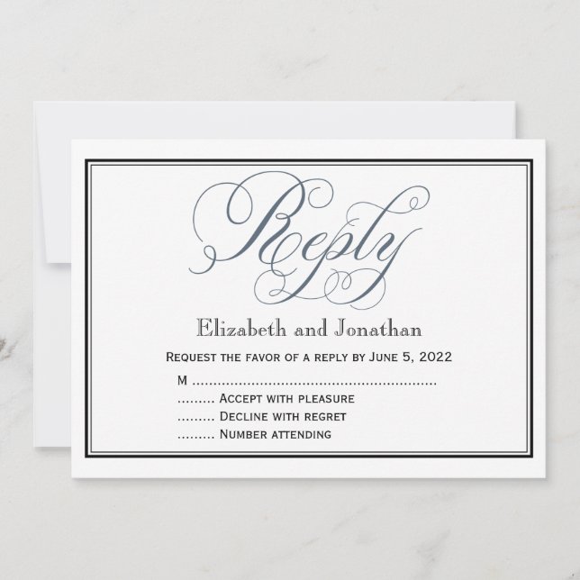 Slate Blue Script Reply UAWG Enclosure Card Einladung (Vorderseite)