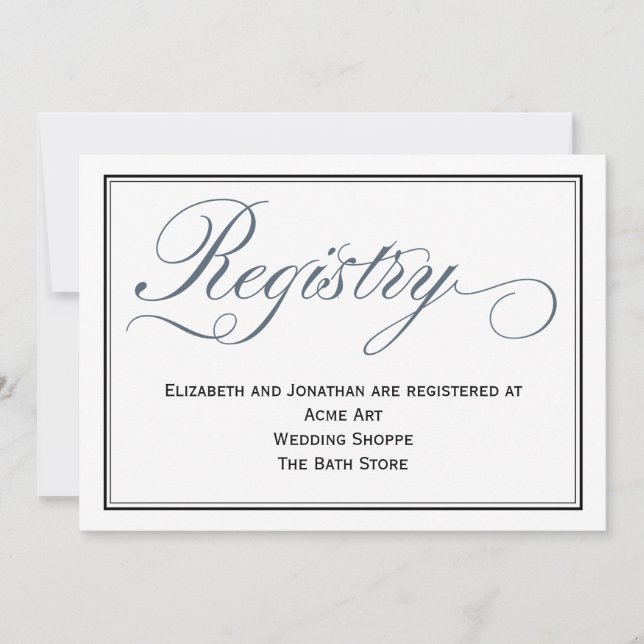 Slate Blue Script Wedding Registry Enclosure Card Einladung (Vorderseite)
