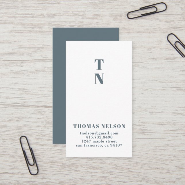 Slate Blue Simple Minimalistisch Monogram Visitenkarte (Vorderseite/Rückseite Beispiel)
