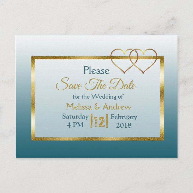 Slate Blue und Gold Save the Date Postkarten (Vorderseite)