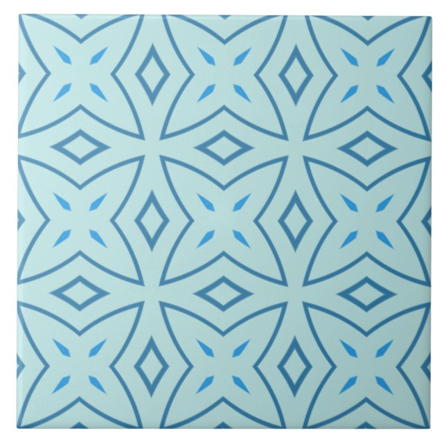 Slate Blue und Icy Aqua Geometric Cross Muster Fliese (Vorderseite)