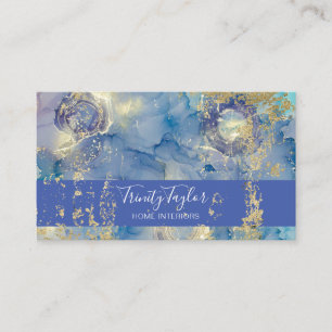 Slate Blue Watercolor Marmormor Tinte & Goldfolie Visitenkarte