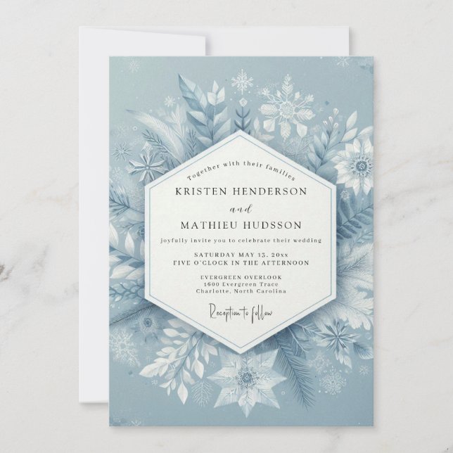 Slate Blue Winter Bloom Wedding Einladung (Vorderseite)