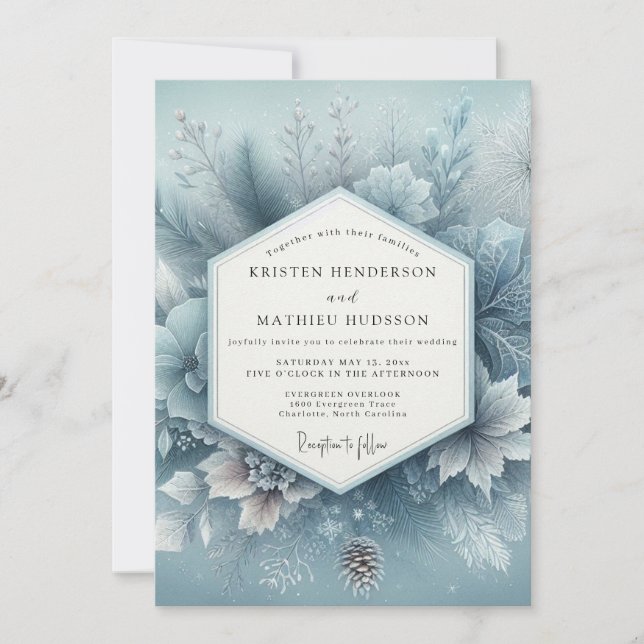 Slate Blue Winter Bloom Wedding Einladung (Vorderseite)