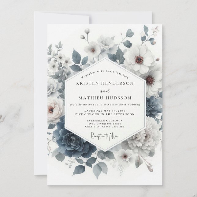 Slate Blue Wintry Anemone Wedding Einladung (Vorderseite)