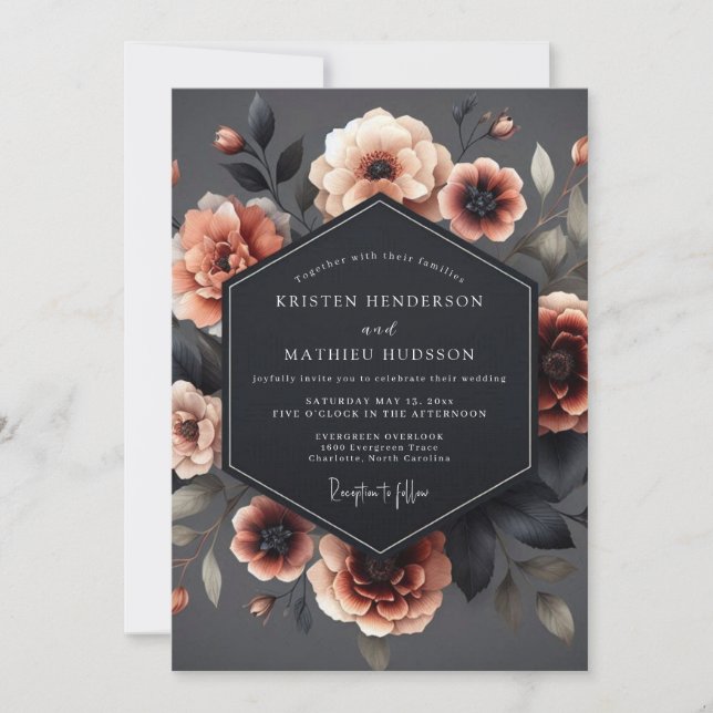 Slate Blush Chiaroscuro Hochzeit Einladung (Vorderseite)
