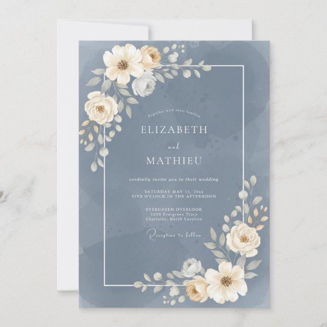 Slate-Blüten-Hochzeit Einladung (Vorderseite)