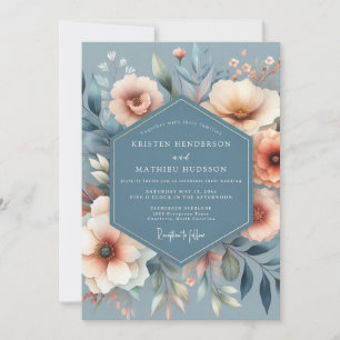 Slate & Coral Gemalte Blütenhochzeit Einladung