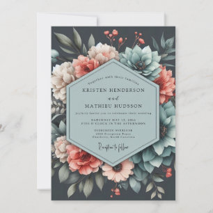 Slate Coral Moody Bloom Hochzeit Einladung