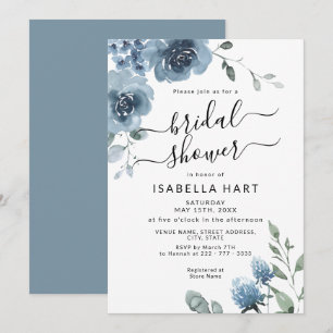 Slate Dusty Blue Floral Watercolor Brautparty Einladung