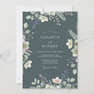 Slate-Elfenbein-Reben-Hochzeit Einladung