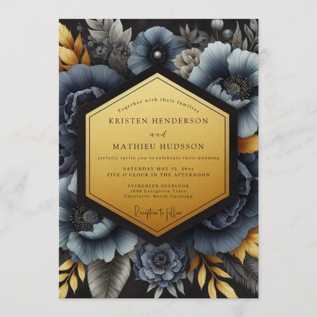 Slate Gilded Nocturne Wedding Einladung (Vorderseite)