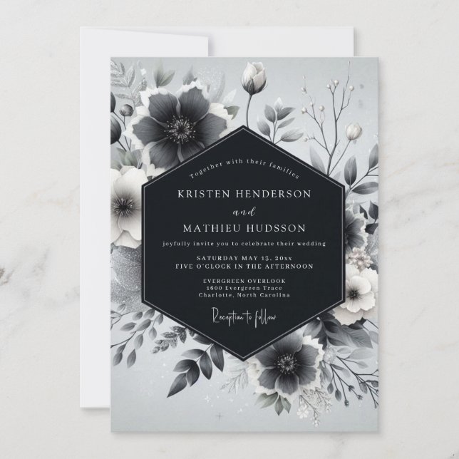 Slate Gray Botanical Romance Wedding Einladung (Vorderseite)